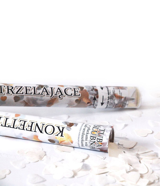 Tuba strzelająca KONFETTI 60cm SERCA- białe