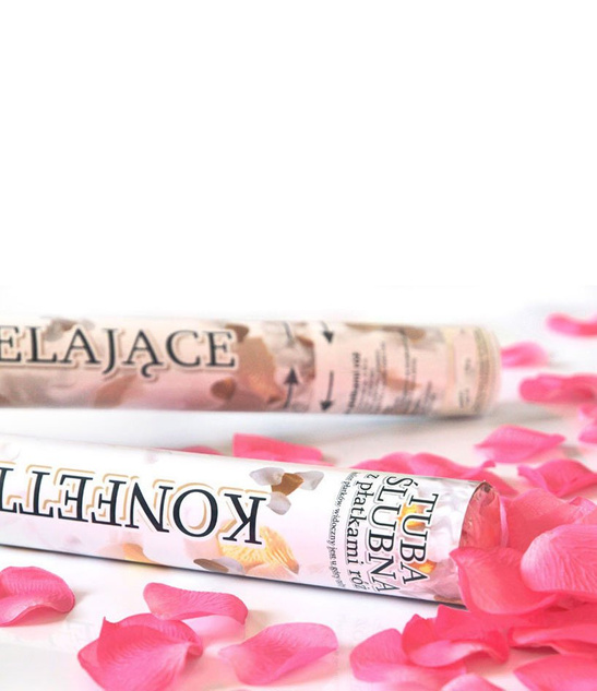 Tuba strzelająca KONFETTI 60cm PŁATKI RÓŻ- róż