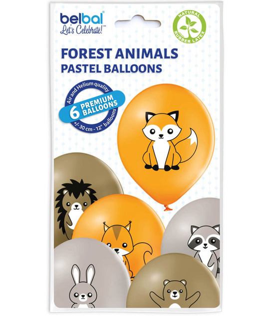 Balony lateksowe "Leśne zwierzęta" - 6 sztuk, ozdobne nadruki
