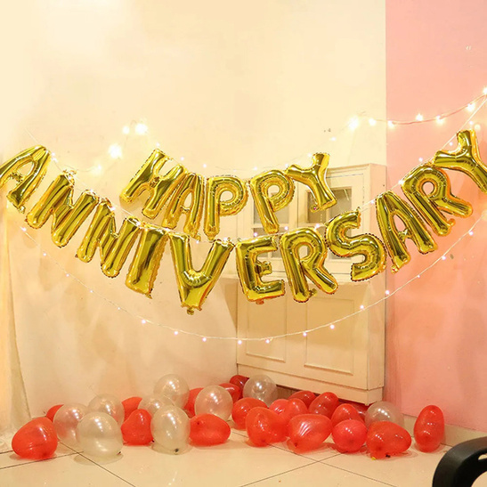 Balony foliowe napis HAPPY ANNIVERSARY złoty 40cm