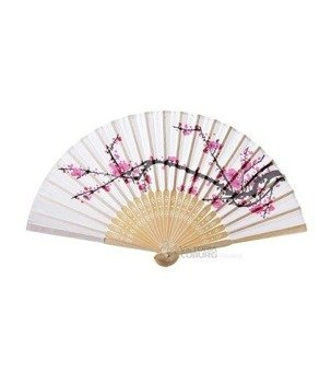 Wachlarz jedwabny z nadrukiem kwiatu wiśni - dekoracja na ślub i event