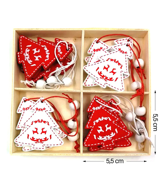 Świąteczne ozdoby choinkowe – Choinki, zestaw 12 szt., 6 cm